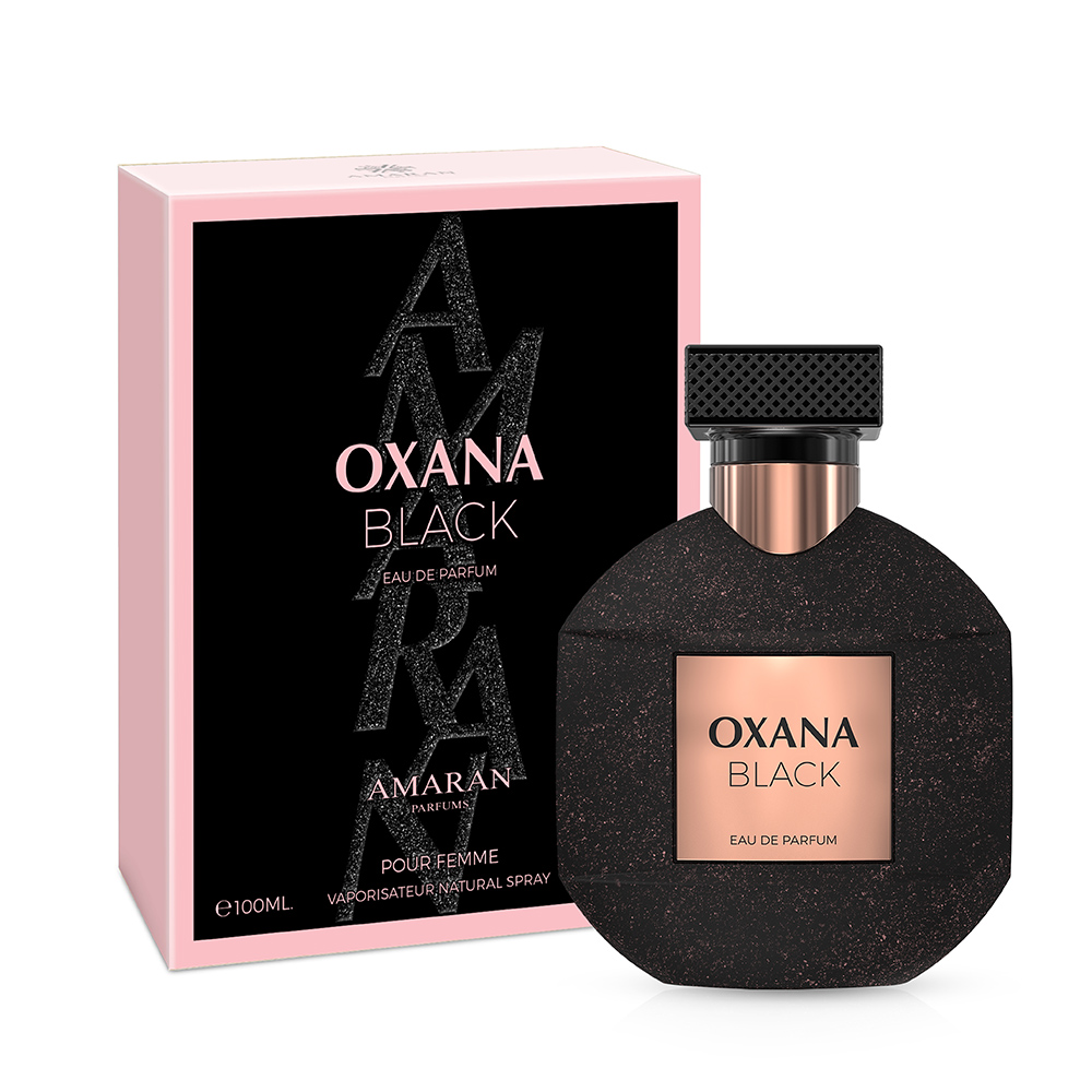 Oxana Black perfume bottle and box