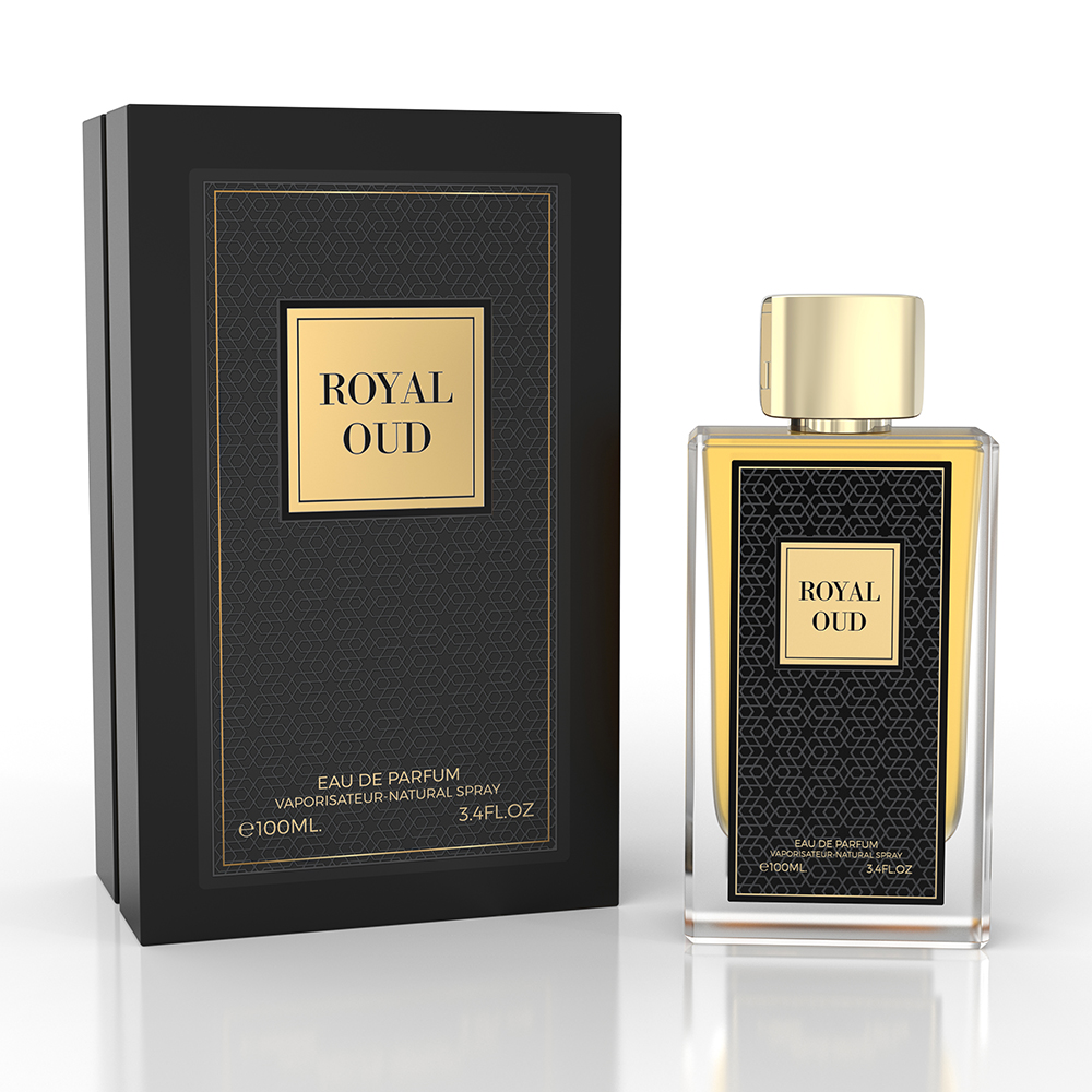 Royal Oud perfume bottle and box